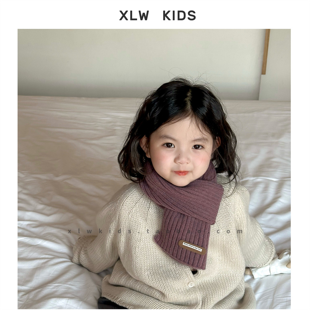 ins韩版纯色皮标竖纹儿童针织围脖秋冬男女童保暖凹造型毛线围巾,童装/婴儿装/亲子装,围巾,淘宝优惠券,粉丝福利购,淘宝优惠卷