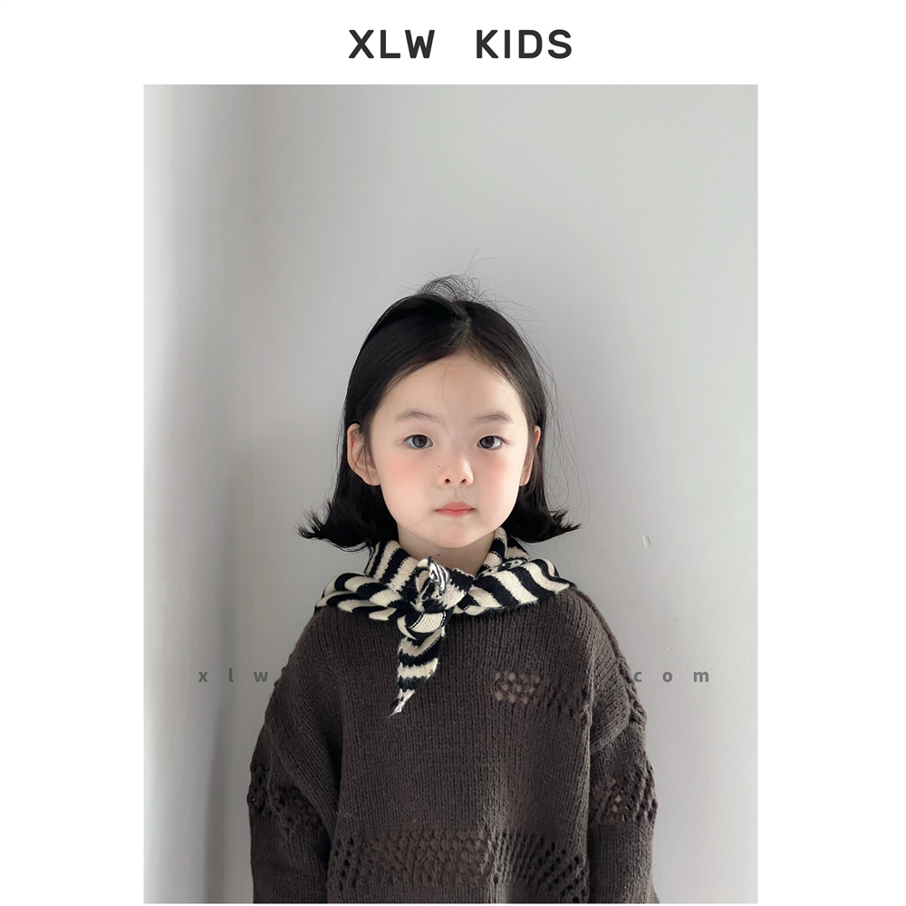 ins风韩国条纹拼色儿童围巾男女宝宝保暖围脖包头套头帽护颈头巾