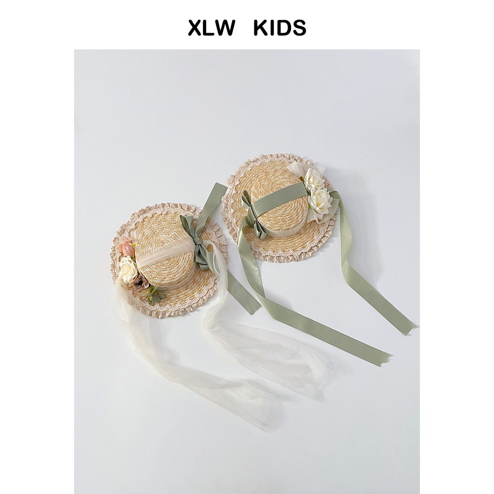 法式花朵~韩国儿童草帽麦秆编织宝宝遮阳帽子夏天防晒女童沙滩帽