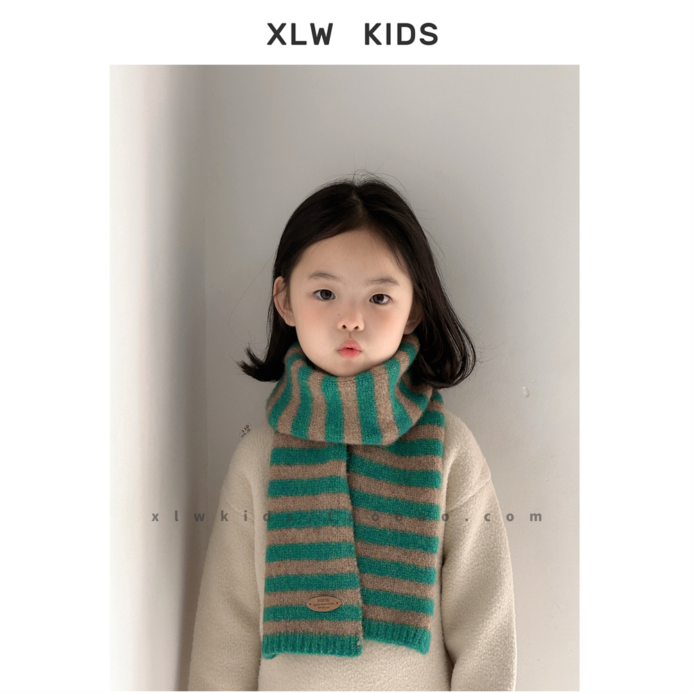 韩国新款条纹拼色儿童围巾男女宝宝加厚保暖针织围脖休闲百搭时尚