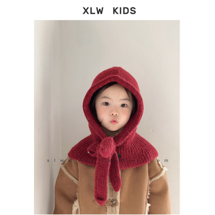 儿童针织连帽子围巾一体帽冬季保暖宝宝护耳帽男女童巴拉克拉法帽