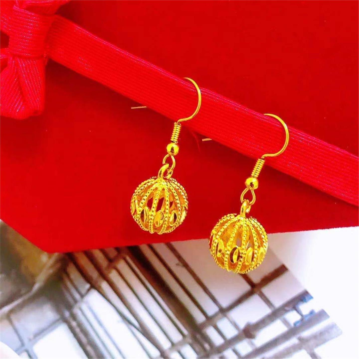 香港时尚耳饰黄金色玲珑耳环女气质仿真金耳坠不掉色妈妈礼物饰品