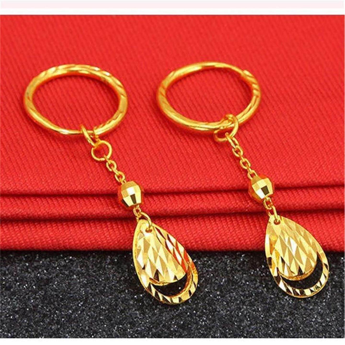 2026新款黄金色耳环气质妈妈款水滴沙金耳坠旺夫百搭长款耳饰礼物