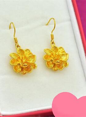 香港真金色耳钓女款时尚花朵耳环
