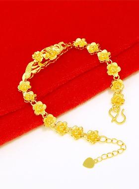 香港正品真金色牡丹花手镯不掉色