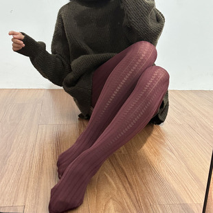 外贸秋季 袜防勾丝天鹅绒打底厚丝袜 复古提花竖条串珠心形显瘦连裤