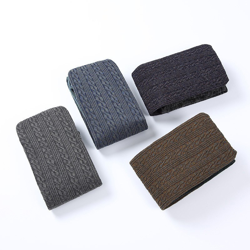 日系秋冬复古麻花竖纹针织踩脚裤袜加厚提花棉毛兔绒混纺保暖打底