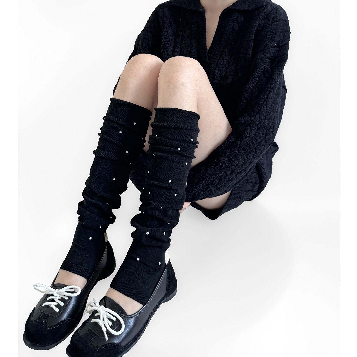 秋冬羊绒波点踩脚袜套堆堆过膝