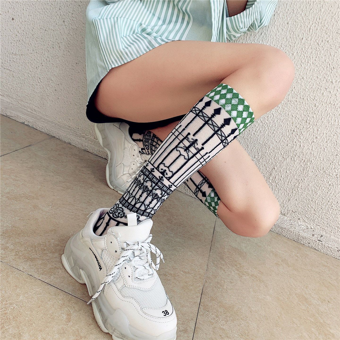 夏季日系镂空图腾小腿袜复古通勤艺术抽象复古线条薄款百搭及膝袜,女士内衣/男士内衣/家居服,长筒袜,淘宝优惠券,粉丝福利购,淘宝优惠卷