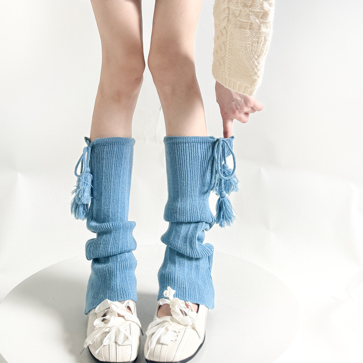 秋冬多巴胺绑带毛球堆堆长筒袜女