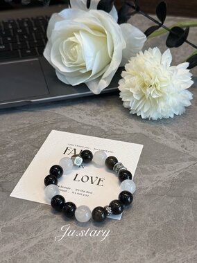 原创天然银曜石白月光手链女款单圈简约百搭饰品礼物送女友