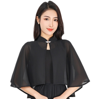 春夏2024新款薄防曬雪紡小披肩配裙子吊帶旗袍外搭女斗篷媽媽開衫