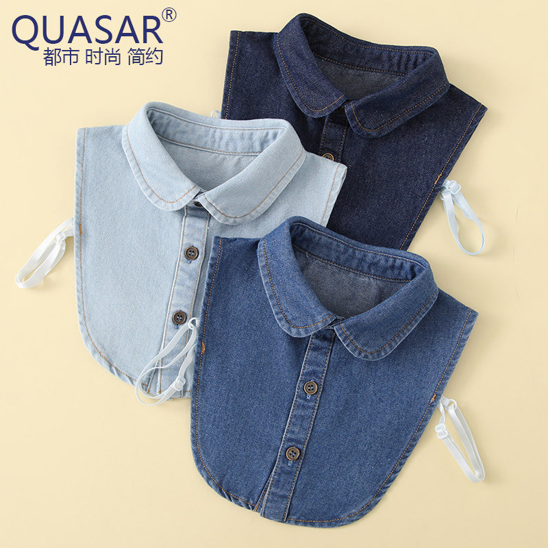 新款儿童牛仔衬衫假领