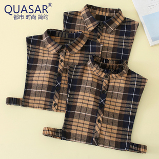 假领子毛衣卫衣装 百搭女士格子衬衫 饰尖圆立衣领 春秋冬季 2025新款