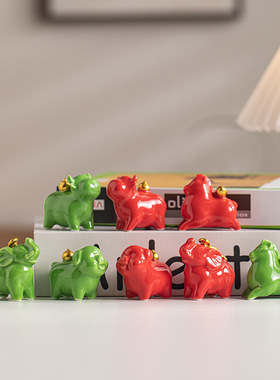 创意迷你可爱陶瓷马牛小猪小象吉祥物家居办公桌面饰品车载小摆件