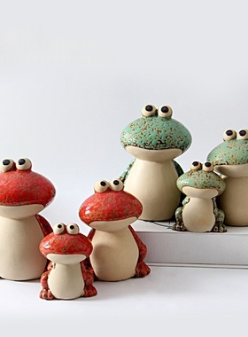 陶瓷工艺品创意装饰摆件套装陶瓷青蛙摆设家居马桶螺栓盖浴室装饰