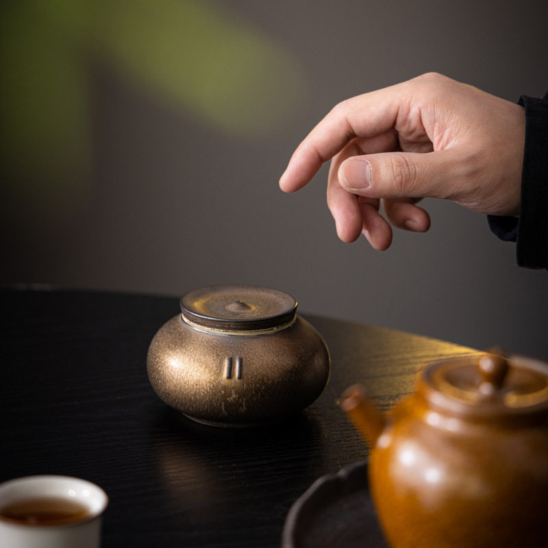 金纹陶瓷茶叶罐防潮密封便携储物