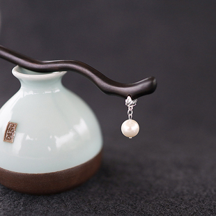 【南宫婉】原创手工21厘米黑檀木簪流苏贝珠日常盘发古典古风简约