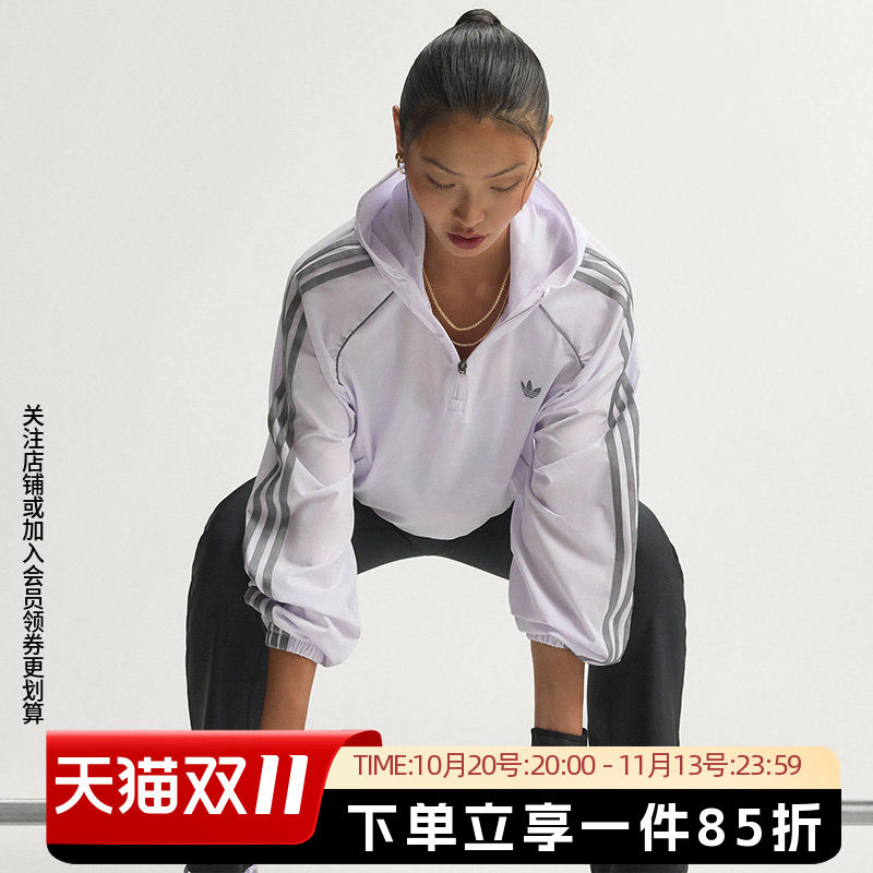 阿迪达斯三叶草女装秋季新款宽松半拉链运动套头衫健身服KT7084