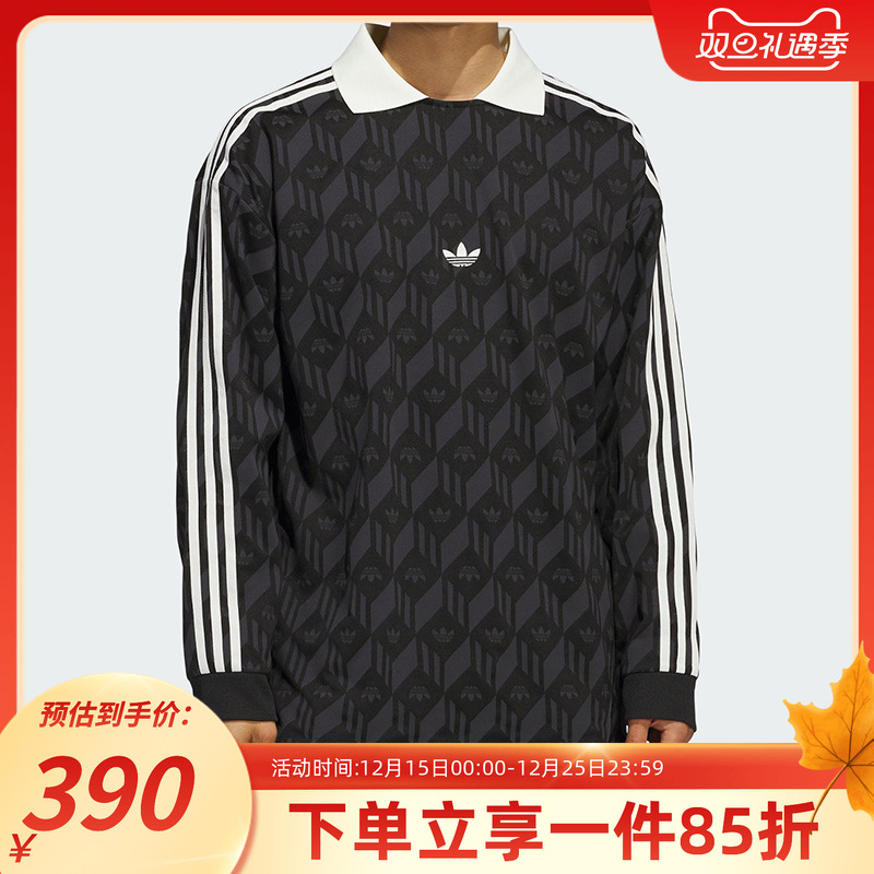 阿迪达斯三叶草男装女装秋季情侣款运动宽松POLO领套头衫JD5196