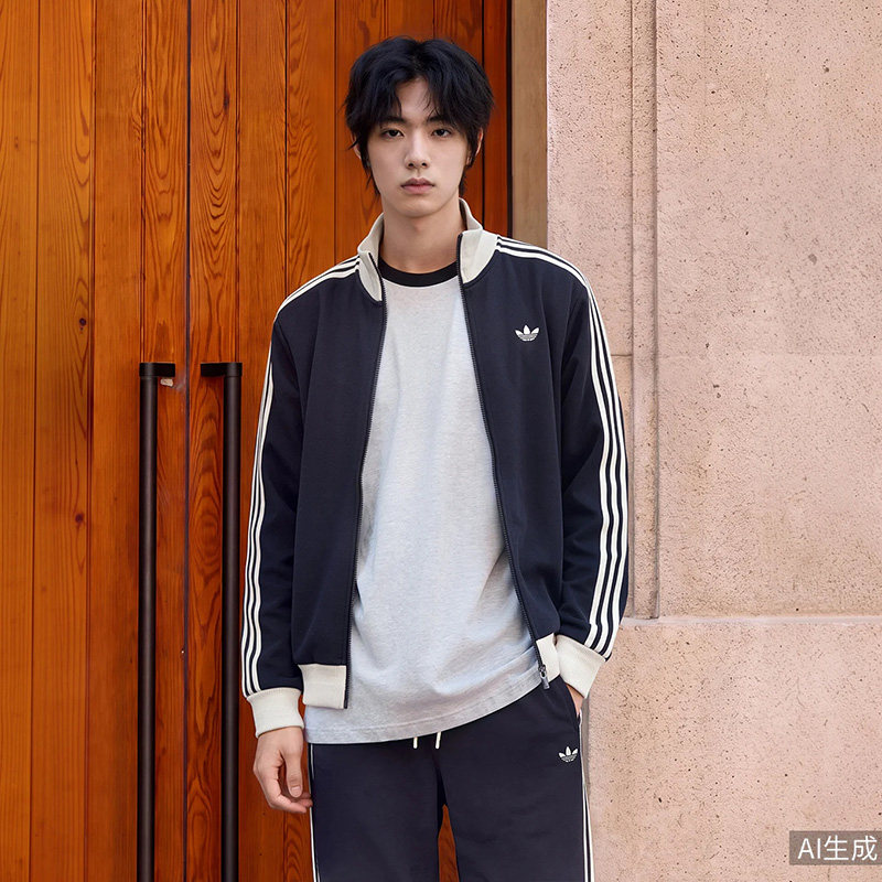 阿迪达斯三叶草男装女装CLASSIC TT复古风经典运动夹克外套KZ0510