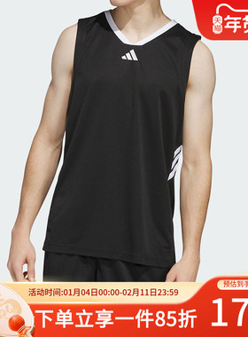 阿迪达斯男装秋季新款3-STRIPES TANK 篮球梭织运动背心JI7574