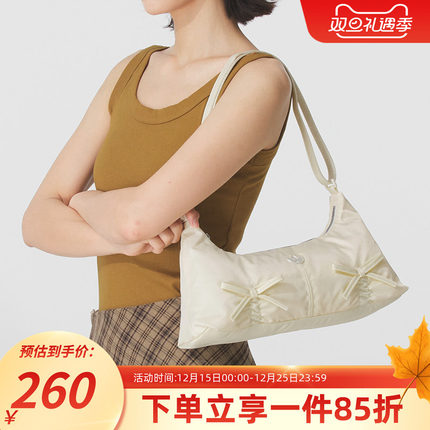 阿迪达斯三叶草时尚女包2025新款蝴蝶结法棍运动包单肩挎包KC2769