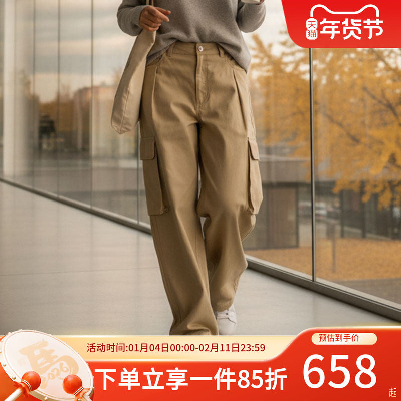 阿迪达斯三叶草女裤2025秋季新款工装风宽松收口运动裤时尚阔腿裤