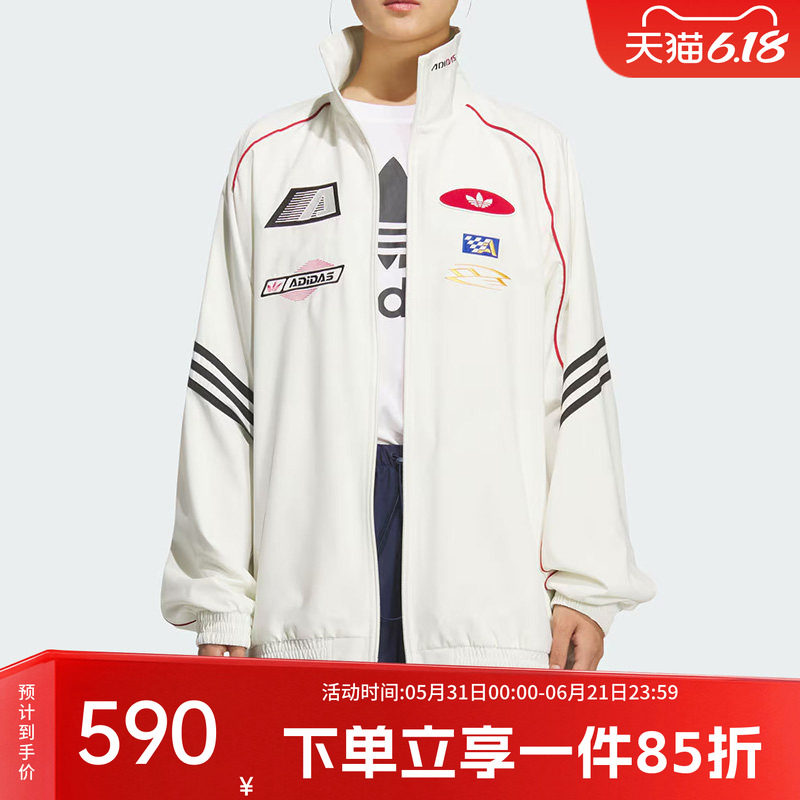 阿迪达斯三叶草女装春季新款MOTO JKT赛车风立领运动宽松夹克外套