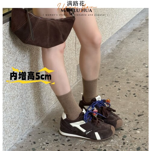 真皮德训鞋女阿甘鞋运动休闲鞋内增高小个子圆头厚底舒适透气复古