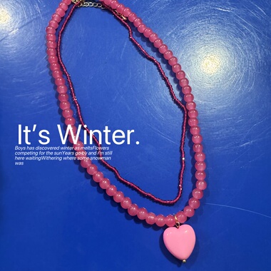ins粉色串珠爱心双层项链叠戴