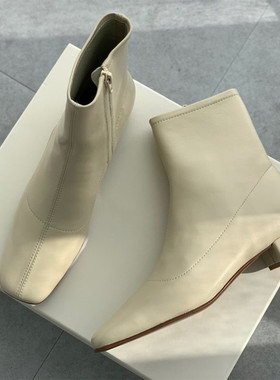 外贸新品侧拉链方头女短靴粗跟好穿羊皮切儿西女靴子 软羊皮 真皮