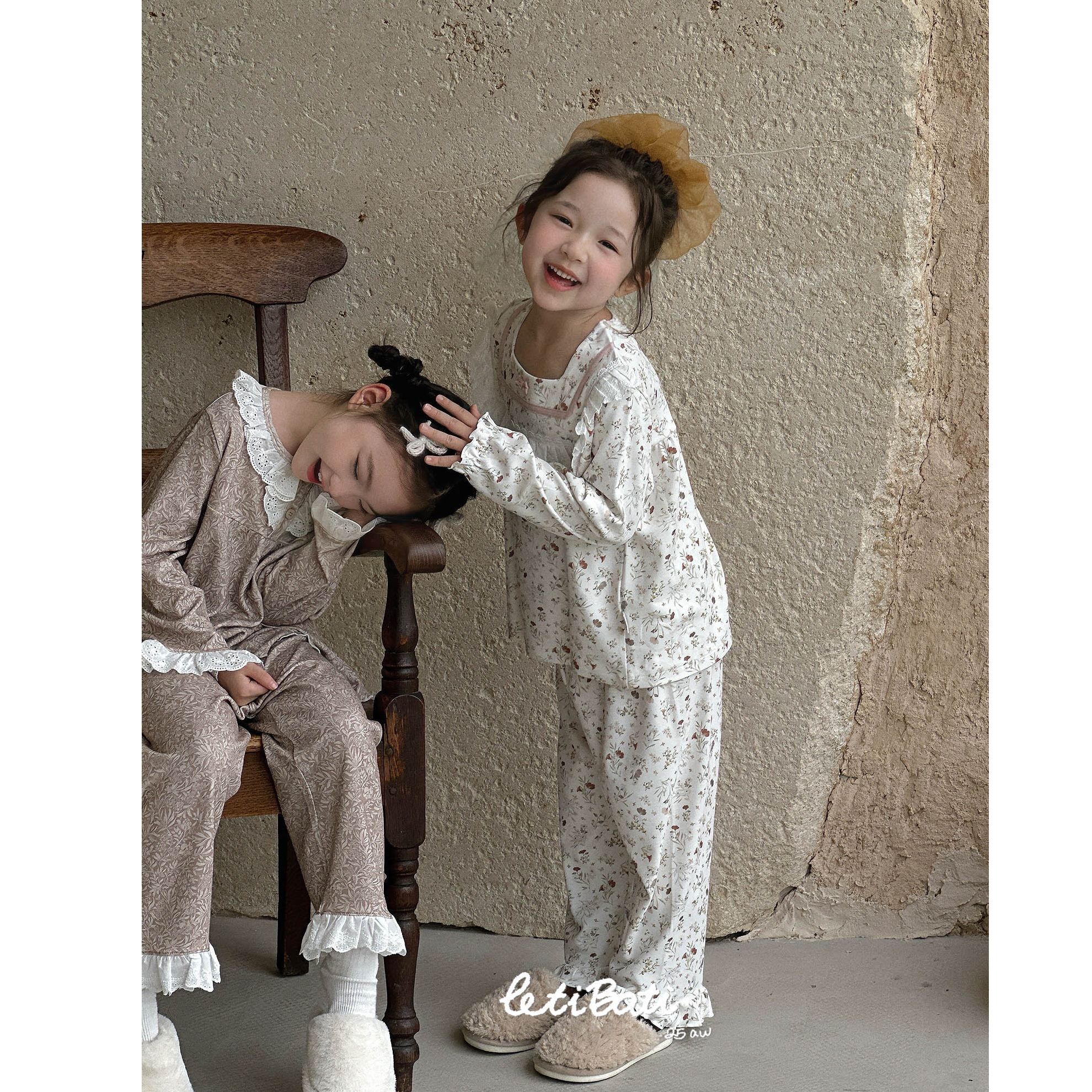 棉优套头女童公主风家居服套装洋气睡衣甜美欧若假日风蝴蝶结碎花