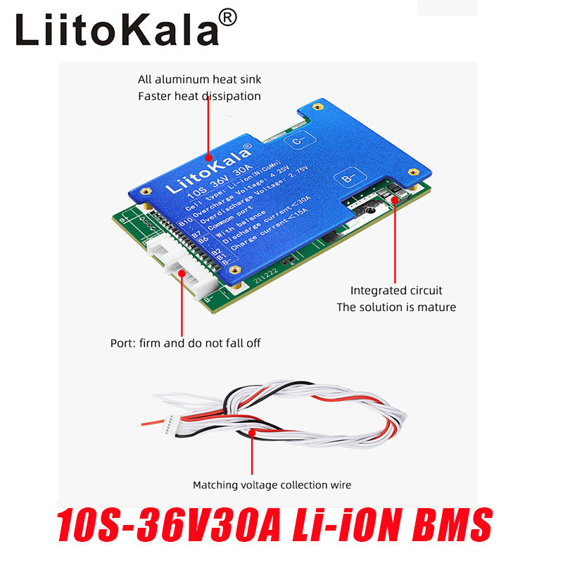跨境专供 LiitoKala 10S-36V30A(Li-ion)三元锂电池保护板 BMS
