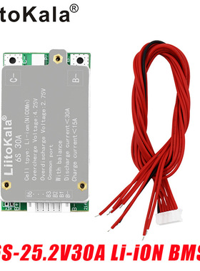 Liitokala跨境专供锂电池保护板 自动均衡6S-25.2V30A(Li-ion)BMS