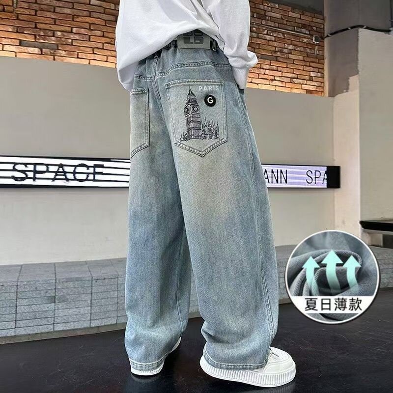 男童牛仔裤夏季薄款2026新款儿童夏装中大童男孩宽松休闲天丝裤子