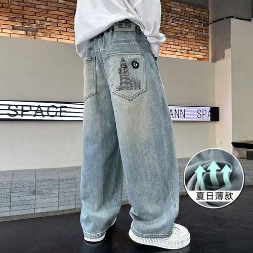 男童牛仔裤夏季薄款2026新款儿童夏装中大童男孩宽松休闲天丝裤子