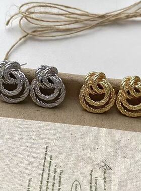 复古几何小众螺纹金属耳钉925银针ins风文艺复古百搭千金风耳饰女