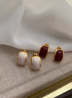 百搭新款简约气质白色滴釉耳钉女小众设计感耳环时尚百搭新年耳饰