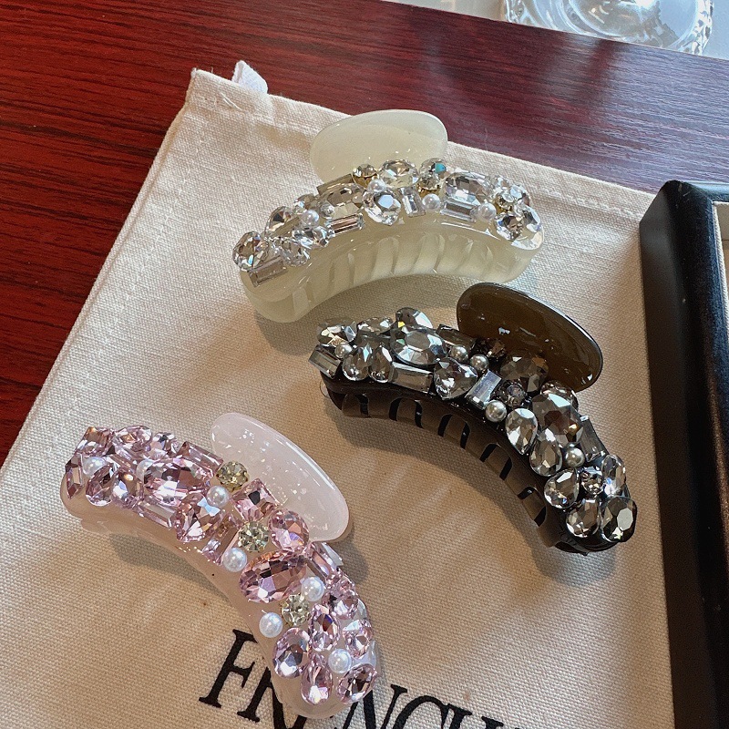 气质闪钻轻奢鲨鱼夹精致简约中号抓夹后脑勺发抓优雅盘发头饰发卡