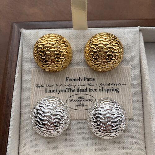 金属圆形立体编织耳钉耳环女轻奢时尚感气质复古松弛个性耳饰