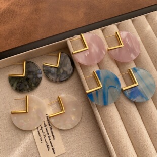 通透半圆树脂片耳钉耳环感美式个性利落时尚艺术浪漫轻奢耳环