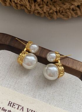 气质轻奢双珍珠耳钉s925银针小香风小众设计感独特优雅耳饰女