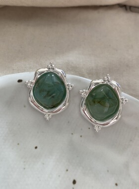 小众设计感天然石s925银针耳钉美拉德轻奢复古气质新款耳饰女