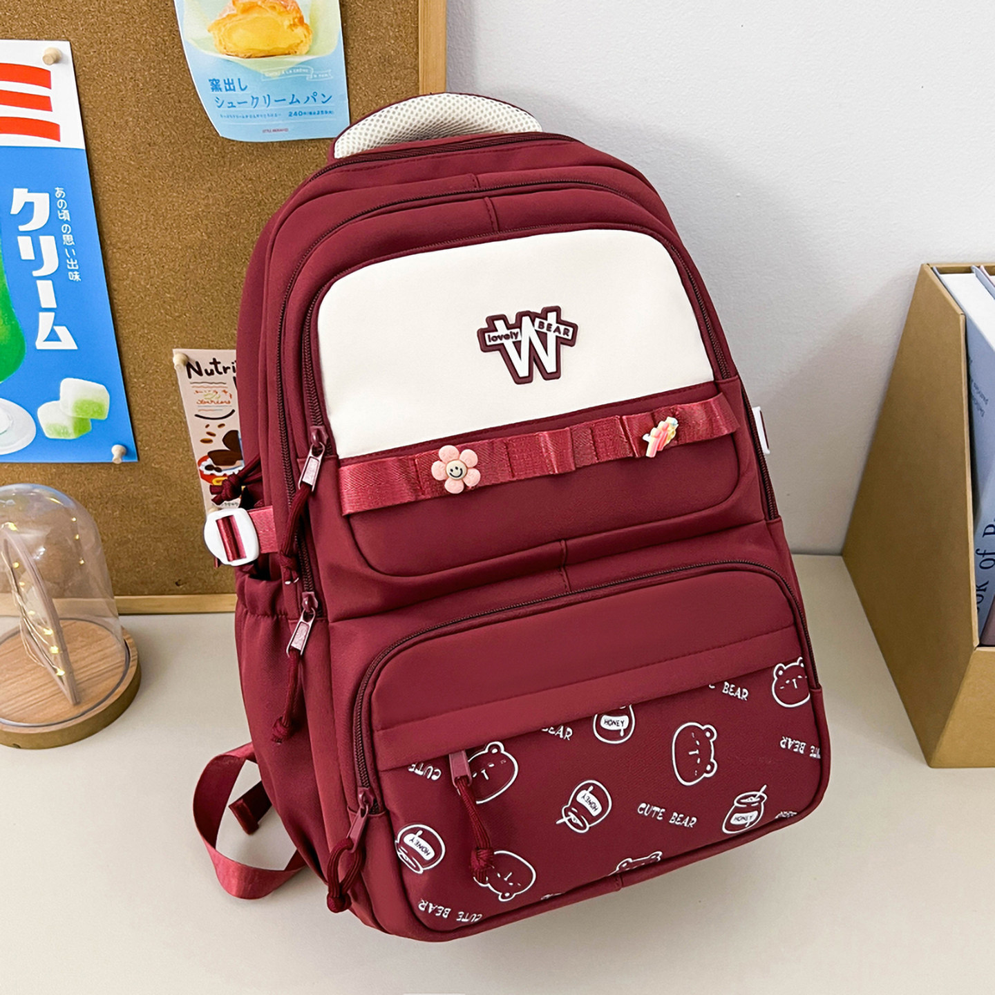 可爱卡通双肩包女学生校园大容量轻便书包红色韩版休闲通勤旅行包