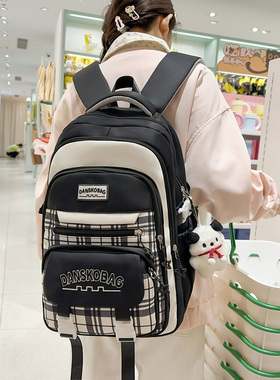 GFSN高颜值格纹双肩包女学生校园大容量轻度防水书包女孩子容量大