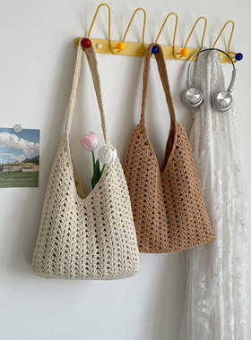 GFSN手工编织托特包女镂空大容量单肩包度假风编织包包女孩子百搭