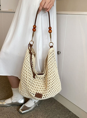 编织托特包女2026新款大容量通勤单肩包海边度假沙滩包女孩子百搭