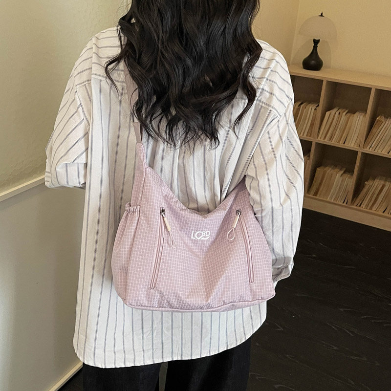 GFSN简约风格纹托特包女大容量轻便帆布单肩斜挎通勤包百搭潮流轻
