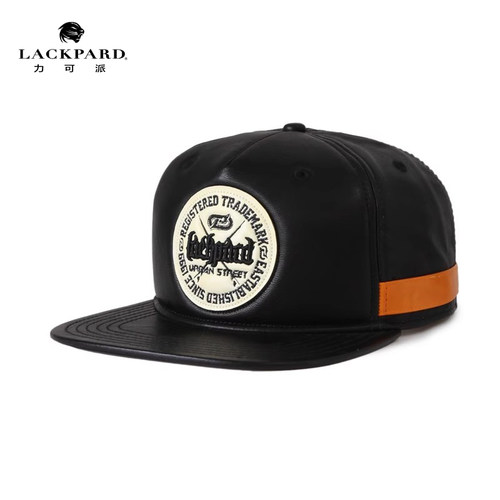 平沿黑色皮革街舞棒球帽